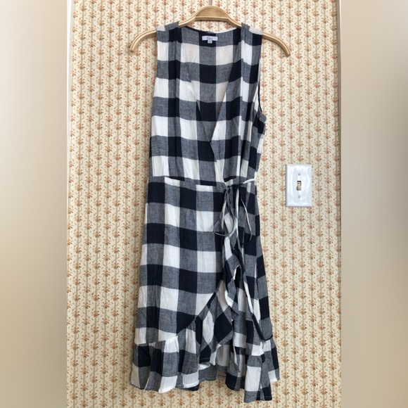 Rails Madison Azure Check Sleeveless Linen Wrap Dress | Medium - Picture 3 of 7